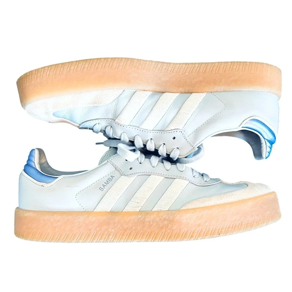 Adidas Samba Sneakers XLG Sambae Womens 11 Light Blue White Platform Gum Sole OG